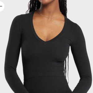 BNWT GYMSHARK COTTON SEAMLESS LONG SLEEVE MIDI TOP BLACK SZ XS 2024 R…